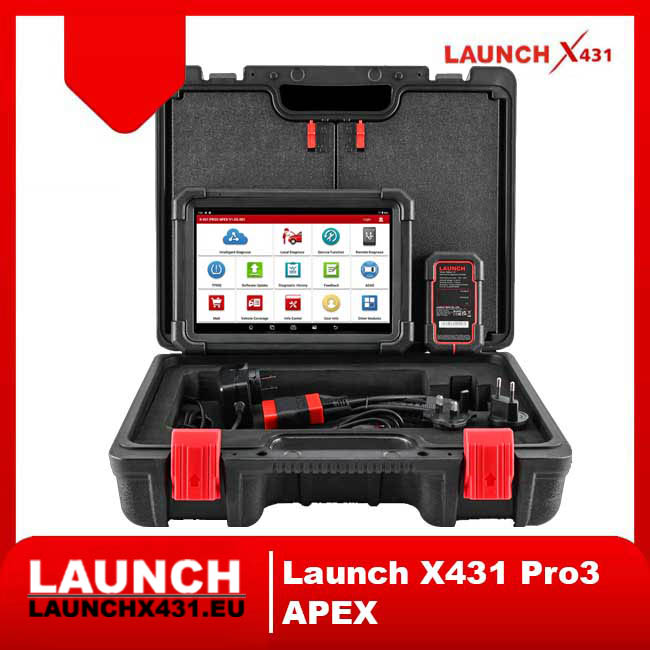 Launch X431 PRO3 APEX professional diagnostic tool in protective case with connectors