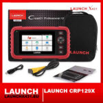 Launch Creader CRP129X diagnostic scanner with accessories, carry case, and packaging for full-system vehicle diagnostics
