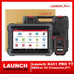 Launch X431 PRO TT diagnostic scanner with DBScar VII connector and rugged carrying case.