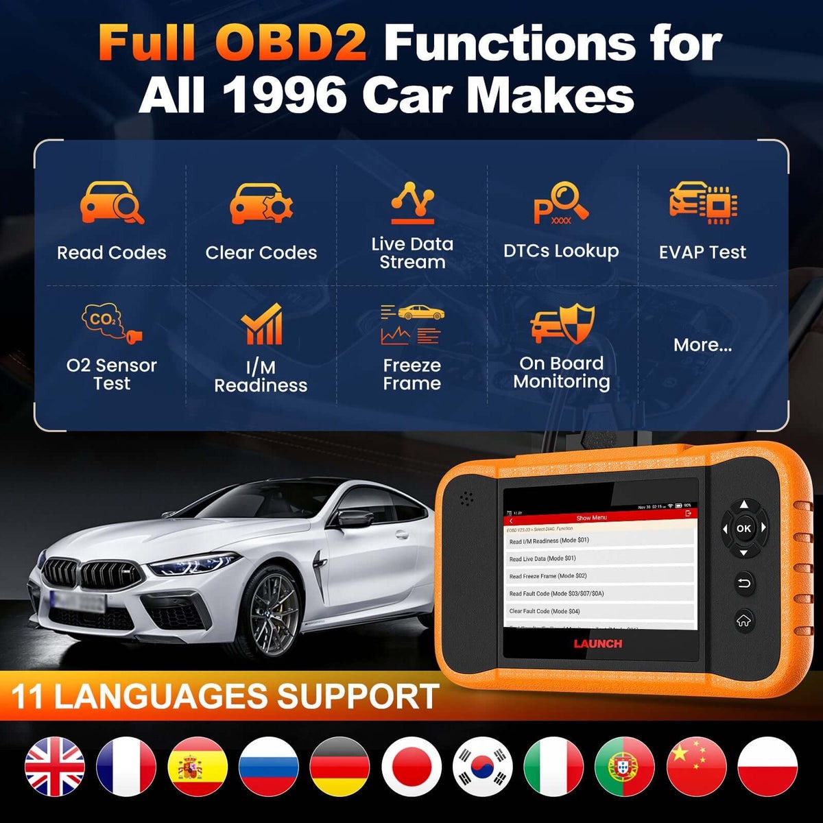 Launch X431 Creader Elite Full OBD2 Functions for All Vehicles Since 1996