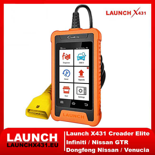 Launch X431 Creader Elite diagnostic scanner for Nissan, Infiniti, Nissan GTR, Dongfeng, Venucia with OBD2 full-system diagnostics.