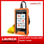 Launch X431 Creader Elite diagnostic tool for Toyota and Lexus vehicles with rugged orange housing